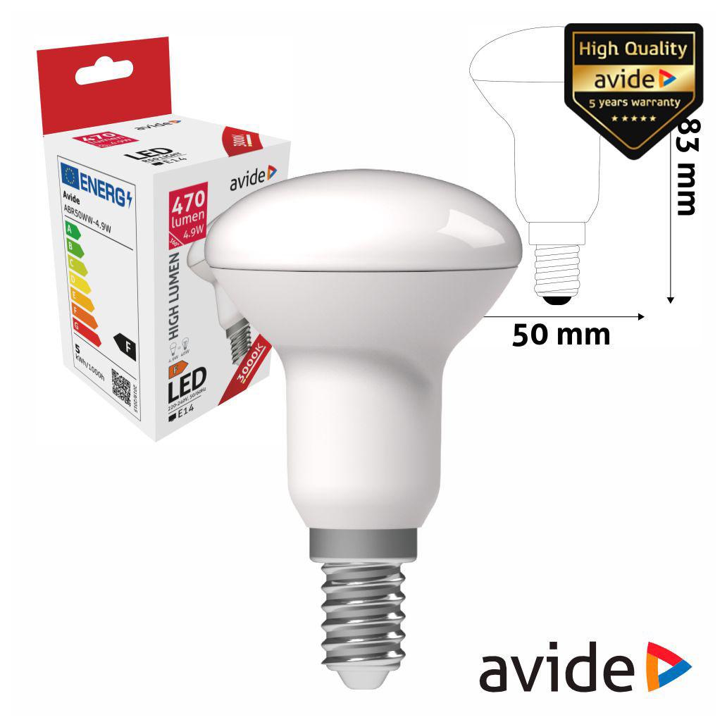 (imagem para) Lâmpada LED E14 R50 4.9W 230V 3000k 470lm AVIDE
